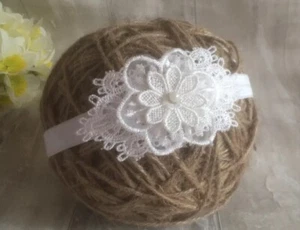 Baby Girl Off White Christening Headband Baptism Wedding Pearl Flower Hairband - Picture 1 of 3