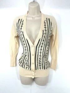 J.CREW Cream Embellished Thin PIMA COTTON WOOL Blend Women's Cardigan UK 8 10 S - Picture 1 of 4