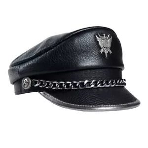Men's Women's Real Leather Military Service Cap Punk Germany Army/Navy Caps/Hats - Picture 1 of 25