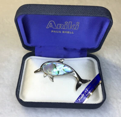 Broche de delfín Paua abulón concha Ariki Nueva Zelanda placa de paladio prendedor náutico Foto 1 de 4