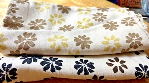 Lino Estampado Floral, 2 Piezas: Marrón y Azul 90cm x 45cm y 80cm - Años 80 Vintage - Imagen 1 de 7