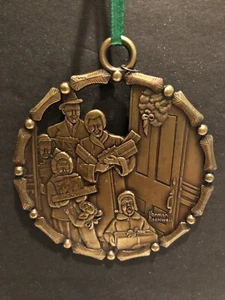 Vintage Norman Rockwell Christmas Family Scene Brass Tone Metal Ornament  - Picture 1 of 5