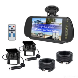 7" Quad Monitor Windscreen Suction+2x 4PIN Reversing Camera+2x 15m Truck Caravan - Picture 1 of 20