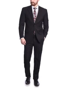 Raphael Men's Regular Classic Fit Solid Black 2 Button Mens Wool-touch Suit - Picture 1 of 68
