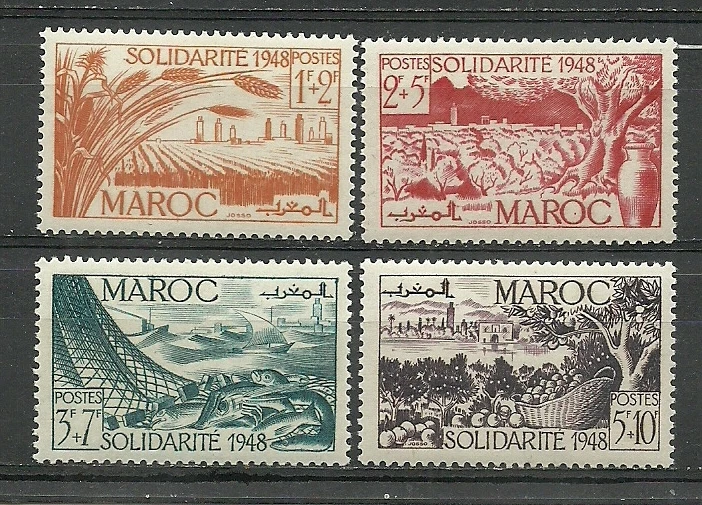 Complete series 4 Mint stamps* French Mandate MOROCCO 1948  Solidarity  (4352) - Image 1 of 1