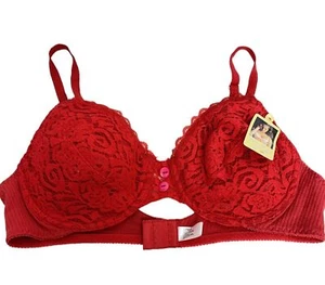 Lynda's World Red Wired Push Up Floral Lace Bra Size 38B Style 6892 New with tag - Picture 1 of 6