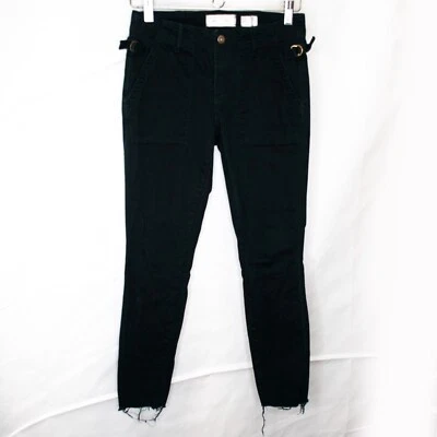 Pantalones utilitarios Anthropologie Hei Hei para mujer 26 negros elásticos cortos dobladillo crudo JJ09 Foto 1 de 4