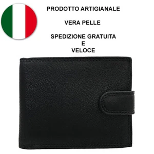 Portafoglio Slim Uomo Pelle Porta Carte di Credito Pelle Portamonete Bottone Ner - Foto 1 di 3