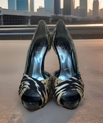 Guess Platform 4.5" Stiletto Peep Toe Heels Snake Print Size 8M WG Locklyn EUC - Image 1 of 4
