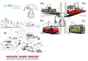 TURKEY 2022 NOSTALGIC MEANS OF TRANSPORTATION FIRST DAY COVER FOUR STAMPS - Picture 1 of 9