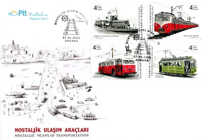 TURKEY 2022 NOSTALGIC MEANS OF TRANSPORTATION FIRST DAY COVER FOUR STAMPS - Image 1 of 4