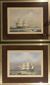 Fino par de pinturas gouache antiguas de goletas marítimas británicas - Clippers  - Imagen 1 de 22