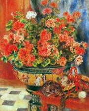 Geraniums and cats by Renoir 30x40IN Rolled Canvas Home Decor print