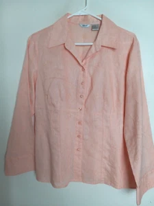 EDWARD Peach Irish Linen Top Blouse Button Up Shirt Embroidered Women's Sz XL - Picture 1 of 4