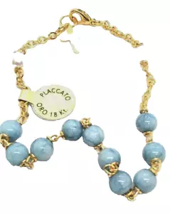 Brazalete de cuentas italiano azul rosario chapado en oro de 18 K hecho en Italia - Imagen 1 de 3