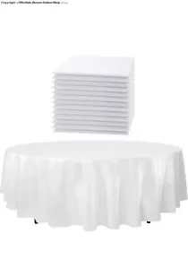 12 Pcs 120" inch White Round Tablecloths Linen Polyester Fabric Cover Cloths f - Picture 1 of 7