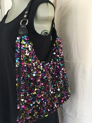 Bolso de hombro vintage Nicole Lee Collection brillante multicolor lentejuelas cremallera Foto 1 de 4