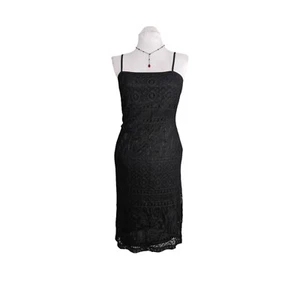 Vintage Slip Dress 90S Y2K Midi Goth Crochet Cocktail Evening Sleeveless Black L - Picture 1 of 10