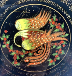 Russian Lacquer Box Peacock Hand Painted Signed Jewelry Trinket Vtg - Picture 1 of 8