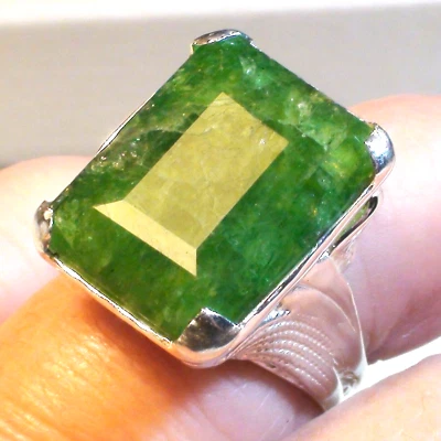 ¡GRANDE! 20,05 ct ¡HERMOSO! ANILLO BERILO VERDE NATURAL PLATA DE LEY 925. TALLA 8.0 Foto 1 de 4
