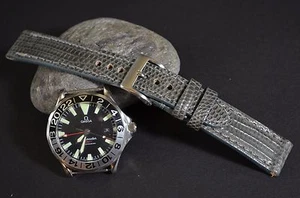 CORREA RELOJ 22 20 18 MM GENUINA PIEL LAGARTO GRIS MA STRAP HECHA A MANO UBRIQUE - Picture 1 of 12