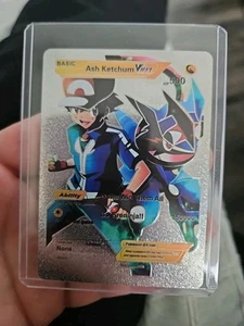 Ash Ketchum Vmax Silver Foil Fan Art Vinyl Sammler Pokemon Karte HP500 - Bild 1 von 5