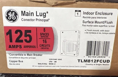 GE TLM812FCUD 125 amperios terminal principal convertible centro de carga 8 espacios, 16 circuitos, Foto 1 de 4