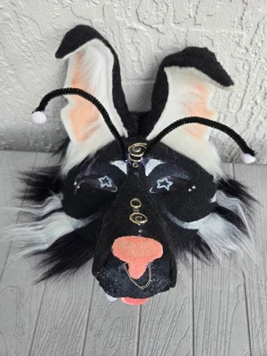 Black & White Wolf Therian Mask Gold Accents Nose Chain bendable ears mesh eyes - Image 1 of 4