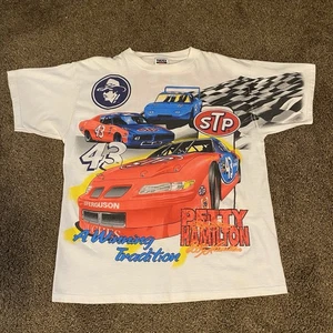 Vtg Tultex Richard Petty Bob Hamilton Nascar T Shirt 90s All Over Print Size XL - Picture 1 of 13