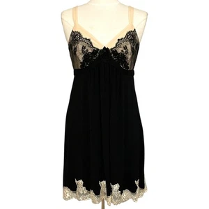 Soma Intimates abito donna nero pizzo orlo babydoll slip lingerie fata Y2K - Foto 1 di 12