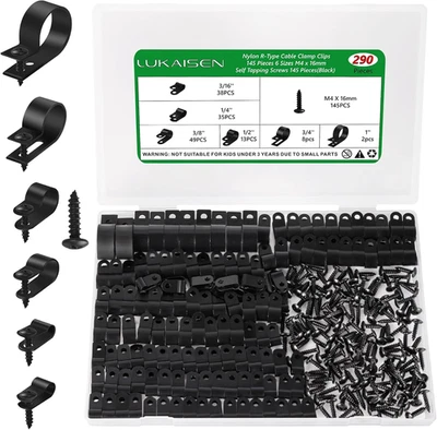 Cable Clips for Cable Management Cord Organizer, 6 Sizes 290 PCS Nylon R-Type, 3 - Image 1 of 4