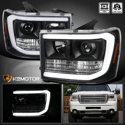 Black Fits 2007-2013 GMC Sierra 1500 2500HD 3500HD LED Tube Projector Headlights - Image 1 of 4
