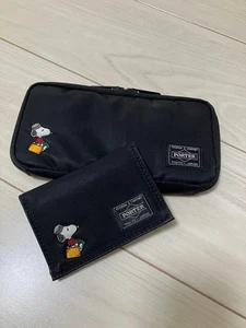 Porter Snoopy Nylon Long Wallet Card Case Set Black Collab New - Picture 1 of 20