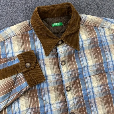 Рубашка куртка мужская большая фланелевое лоскутное одеяло с подкладкой вельвет клетку кнопка винтажный Италия - Изображение 1 из 4