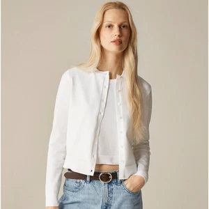 J.Crew New Jackie Cardigan SZ M White Egyptian Cotton Button Up Crewneck Stretch - Picture 1 of 8