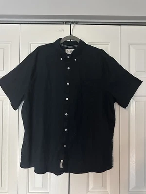 ORIGINAL PENGUIN MENS XXL DELAVE LINEN SS BUTTON-DOWN SHIRT TRUE BLACK - Image 1 of 4