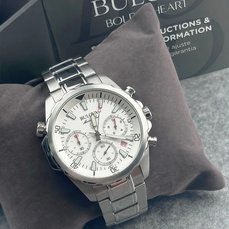 Bulova Marine Star White Dial Stainless Steel Men's Quartz Watch 43mm 96B255 - Image 1 of 4