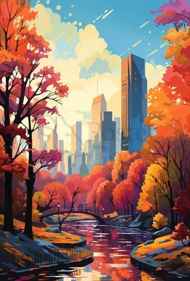Póster Serenidad de otoño en el parque nacional de paisaje urbano Foto 1 de 4
