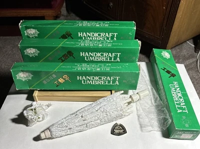 4 винтажных кружевных зонта ручной работы с деревянной ручкой и металлическими шипами 12 дюймов *читайте - Изображение 1 из 4