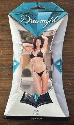 DREAMGIRL Fully Lined Velvet Swimsuit Bikini Top & G-String Black Medium/Large - Image 1 of 4