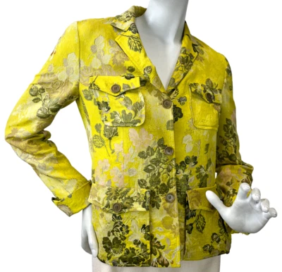 Chaqueta ETRO Milano Jacquard Seda 42 6 Verde Multicolor Hojas Bolsillos Botones Foto 1 de 4