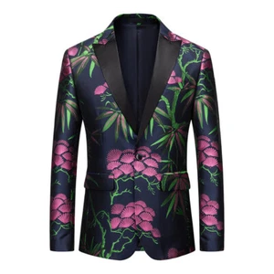 Hombres Elegante Patrón de Hojas Jacquard Vestido Chaqueta Traje Blazer Pico Solapa Informal - Imagen 1 de 9