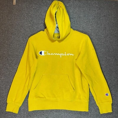 Champion Suéter Niños Mediano Amarillo Blanco Hechizo Logo Sudadera con Capucha Niños Foto 1 de 4