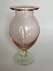 Tiffin 7" Depression Glass Watermelon Pink Green Footed Pedestal Vase Jar.  - Picture 1 of 3
