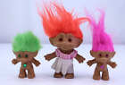 VTG Ace Novelty Troll Doll Toy Figurine Jewel Belly Green Pink Orange LOT of 3