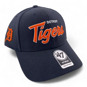 Cappello Berretto '47 Marca Detroit Tigers MLB Scritta Logo Patch Laterale Blu MVP Regolabile - Foto 1 di 7