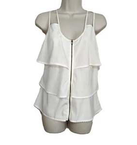 Charlotte Russe Women's Small White Ruffle Layered Zip V-Neck Spaghetti Tank Top - Picture 1 of 10
