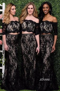 Jovani 47915 Black Lace Off the Shoulder Crop Top Gown Dress sz 0 SALE!!! - Picture 1 of 2
