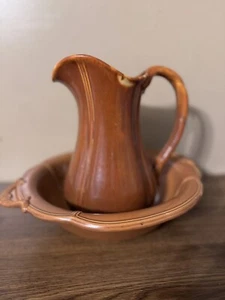 Royal Haeger Pitcher & Wash Basin Set #4237 Golden Brown Color USA Vintage - Picture 1 of 14