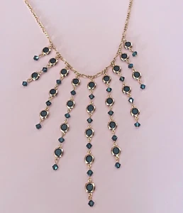 Vntg Blue Austrian Crystals Chandelier Necklace Signed M and S Gold Filled - Picture 1 of 4